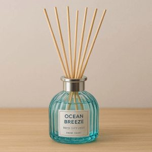 23 Ocean Breeze Reed Diffuser with Decorative Glass Bottle Long Lasting Fresh Scent for Guest Room and Office Desk Fragrance