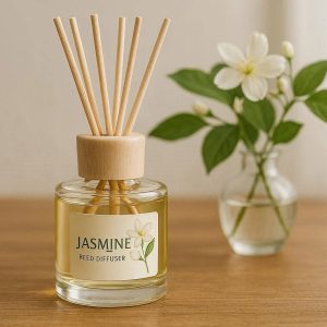 24 Natural Jasmine Reed Diffuser Set with Fiber Sticks Floral Fragrance for Home Entryway and Living Room Decor Scented Oil