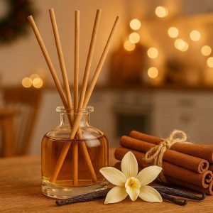 Vanilla and Cinnamon Reed Diffuser for Kitchen and Dining Room Warm Spicy Fragrance for Cozy Home Environment and Holiday Decor